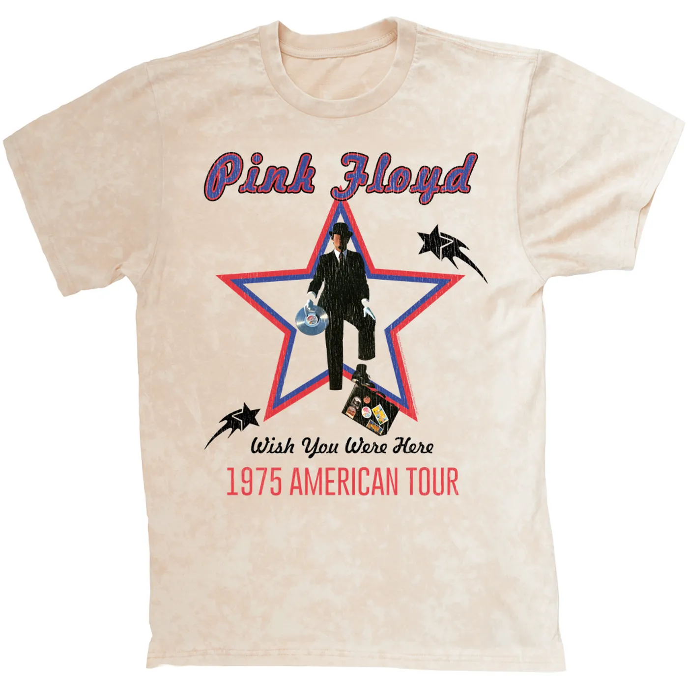 Pink Floyd T-shirt | Wish You Were Here 1975 American Tour Distressed Pink Floyd Mineral Wash Shirt