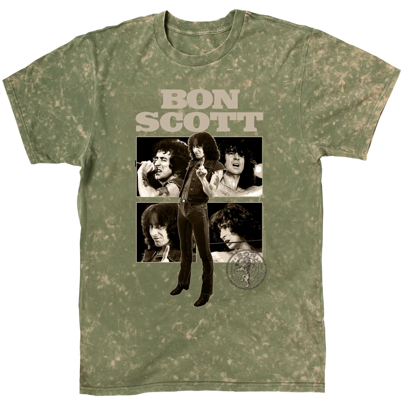 Bon Scott T-shirt | Vintage Photo Collage Bon Scott Mineral Wash Shirt