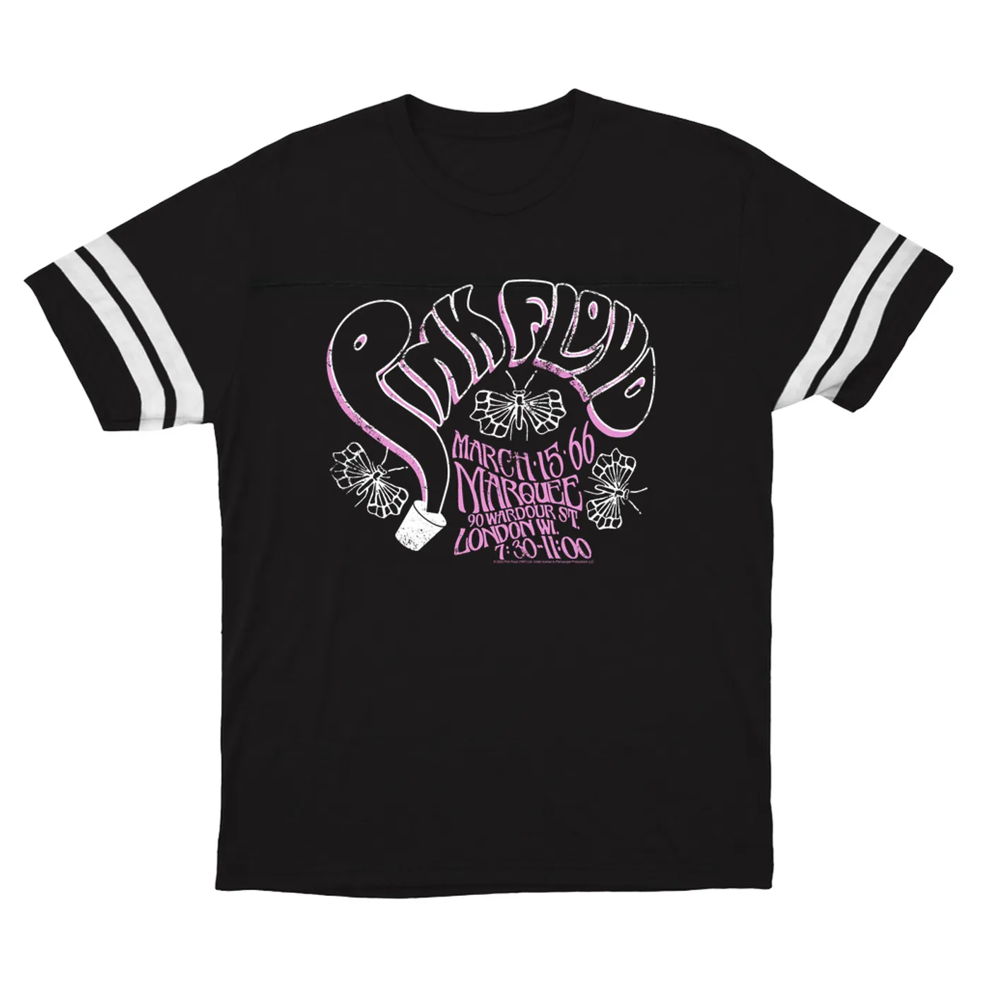 Pink Floyd T-Shirt | Marquee 1966 Concert Flyer Logo Distressed Pink Floyd Football Shirt