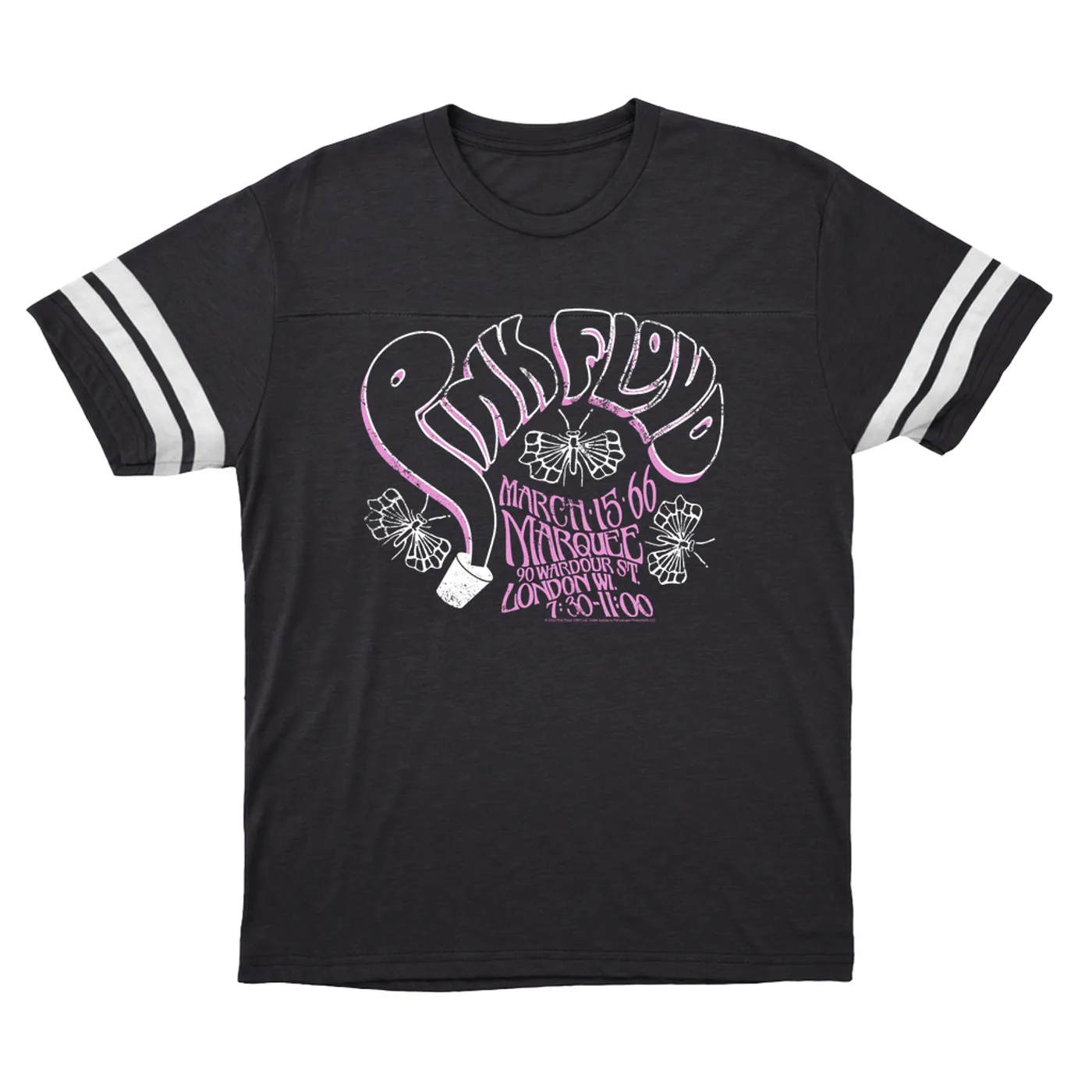 Pink Floyd T-Shirt | Marquee 1966 Concert Flyer Logo Distressed Pink Floyd Football Shirt