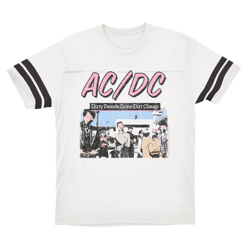 T-Shirt | Dirty Deeds Done Dirt Cheap Pink Design Distressed Football Shirt