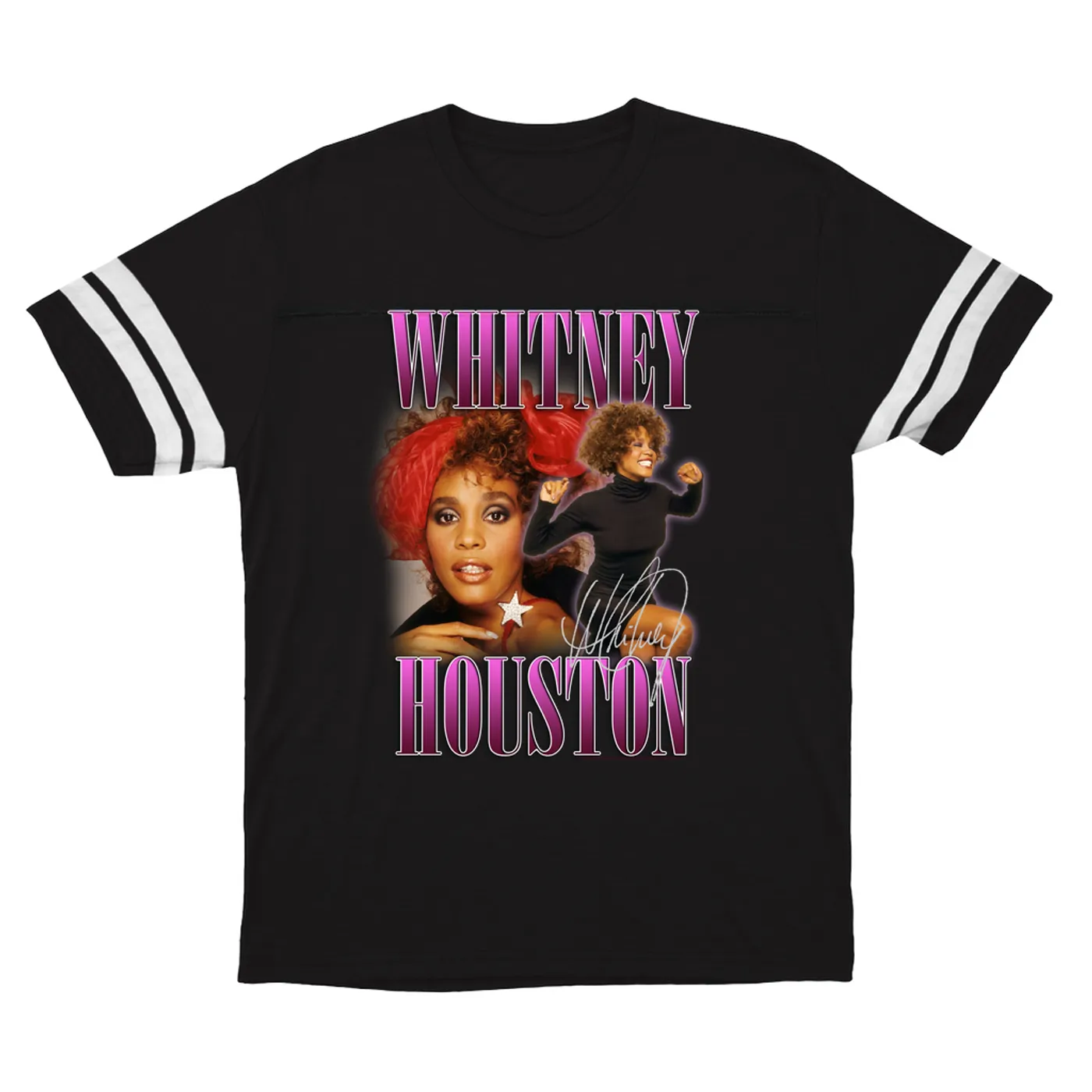 Whitney Houston T-Shirt | Whitney Houston Purple Collage Design (Merchbar Exclusive) Whitney Houston Football Shirt
