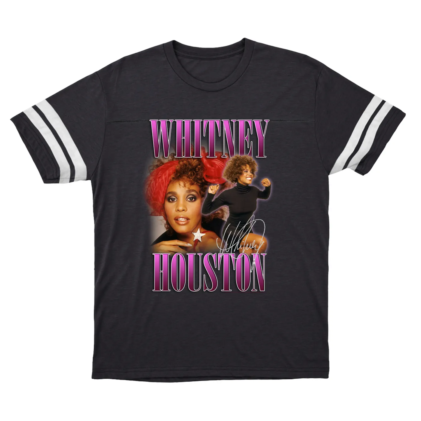 Whitney Houston T-Shirt | Whitney Houston Purple Collage Design (Merchbar Exclusive) Whitney Houston Football Shirt