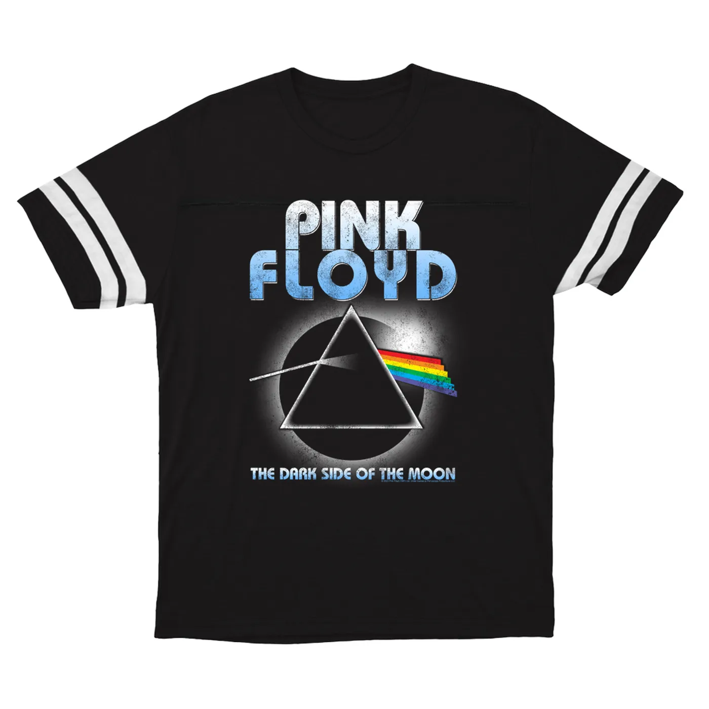 Pink Floyd T-Shirt | Blue Retro Dark Side Of The Moon Design Distressed Pink Floyd Football Shirt