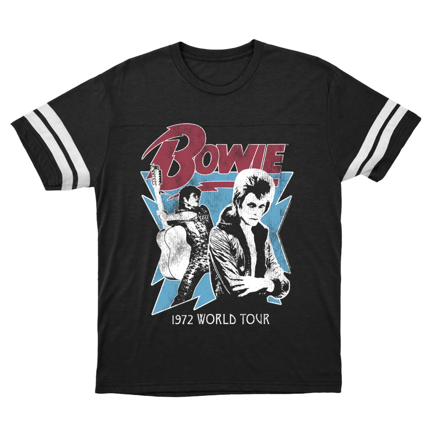 David Bowie T-Shirt | 1972 World Tour Blue Design Distressed David Bowie Football Shirt