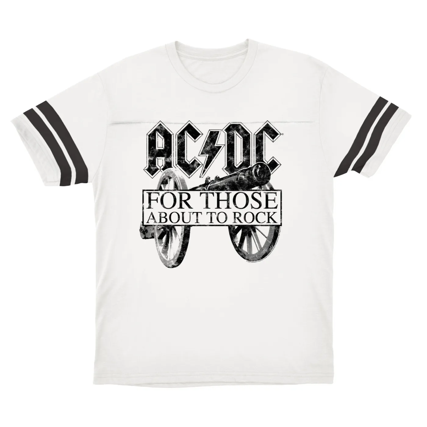 AC/DC T-Shirt | For Those About To Rock Black Cannon Image Distressed ACDC Football Shirt