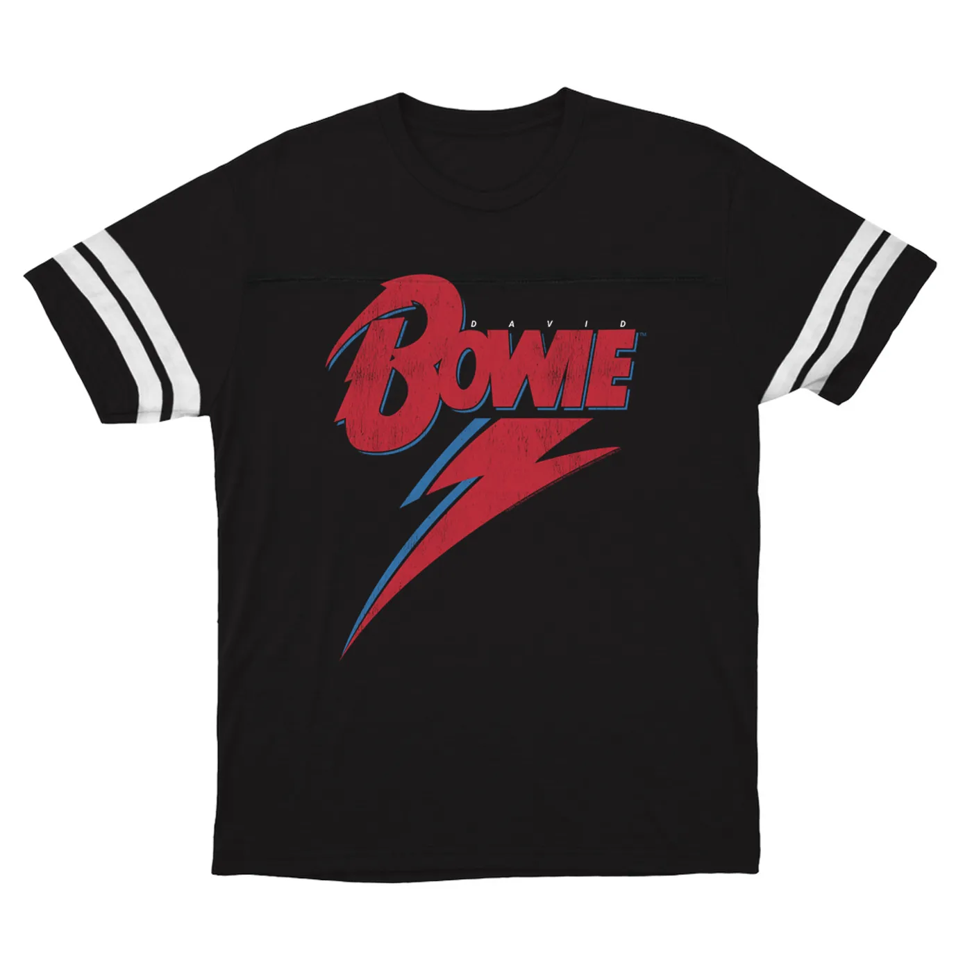 David Bowie T-Shirt | Contemporary Lightning Bolt Logo Distressed David Bowie Football Shirt