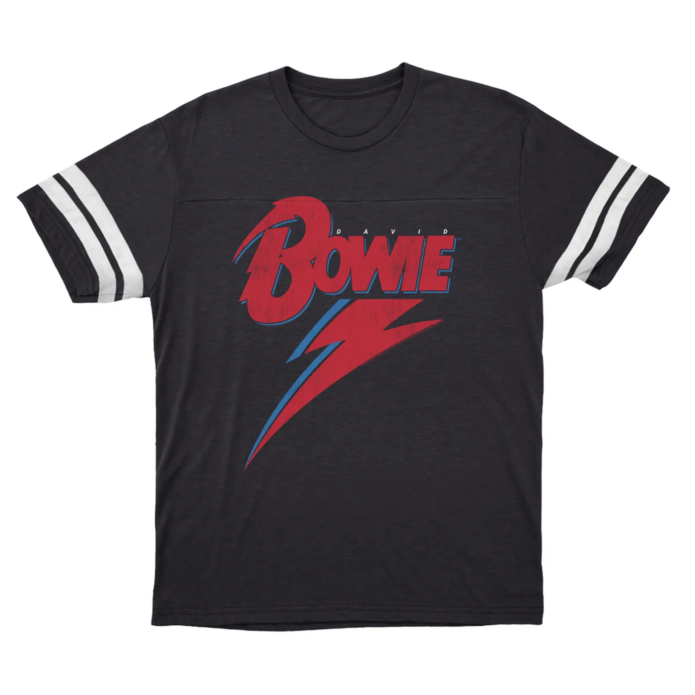 David Bowie T-Shirt | Contemporary Lightning Bolt Logo Distressed David Bowie Football Shirt