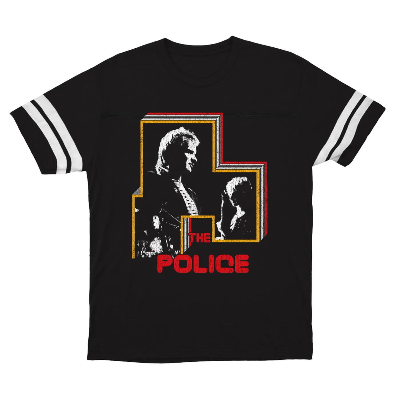 The Police T-Shirt | Retro Bordered Shadow Live In Concert Distressed (Merchbar Exclusive) The Police Football Shirt