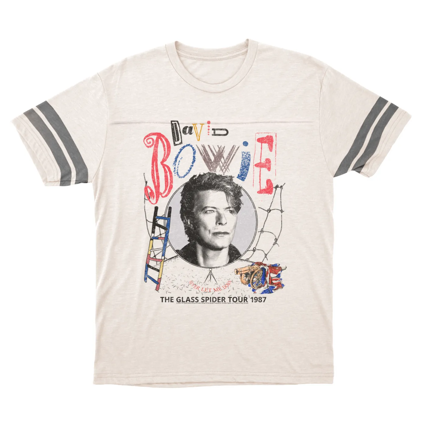 David Bowie T-Shirt | Never Let Me Down The Glass Spider Tour 1987 Distressed David Bowie Football Shirt