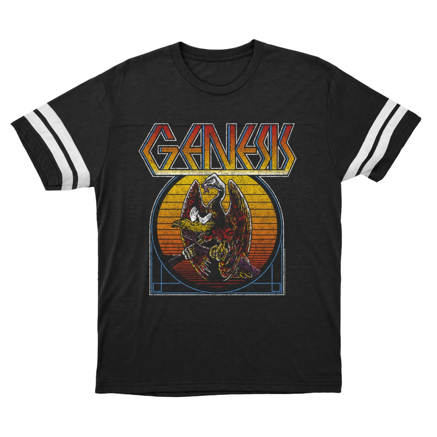 Genesis T-Shirt | Retro Sunset Ombre Logo Distressed Genesis Football Shirt