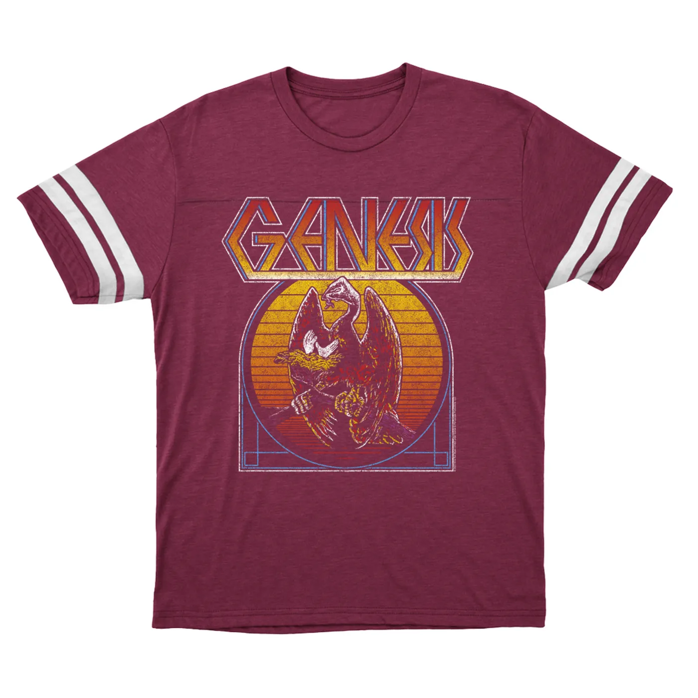 Genesis T-Shirt | Retro Sunset Ombre Logo Distressed Genesis Football Shirt