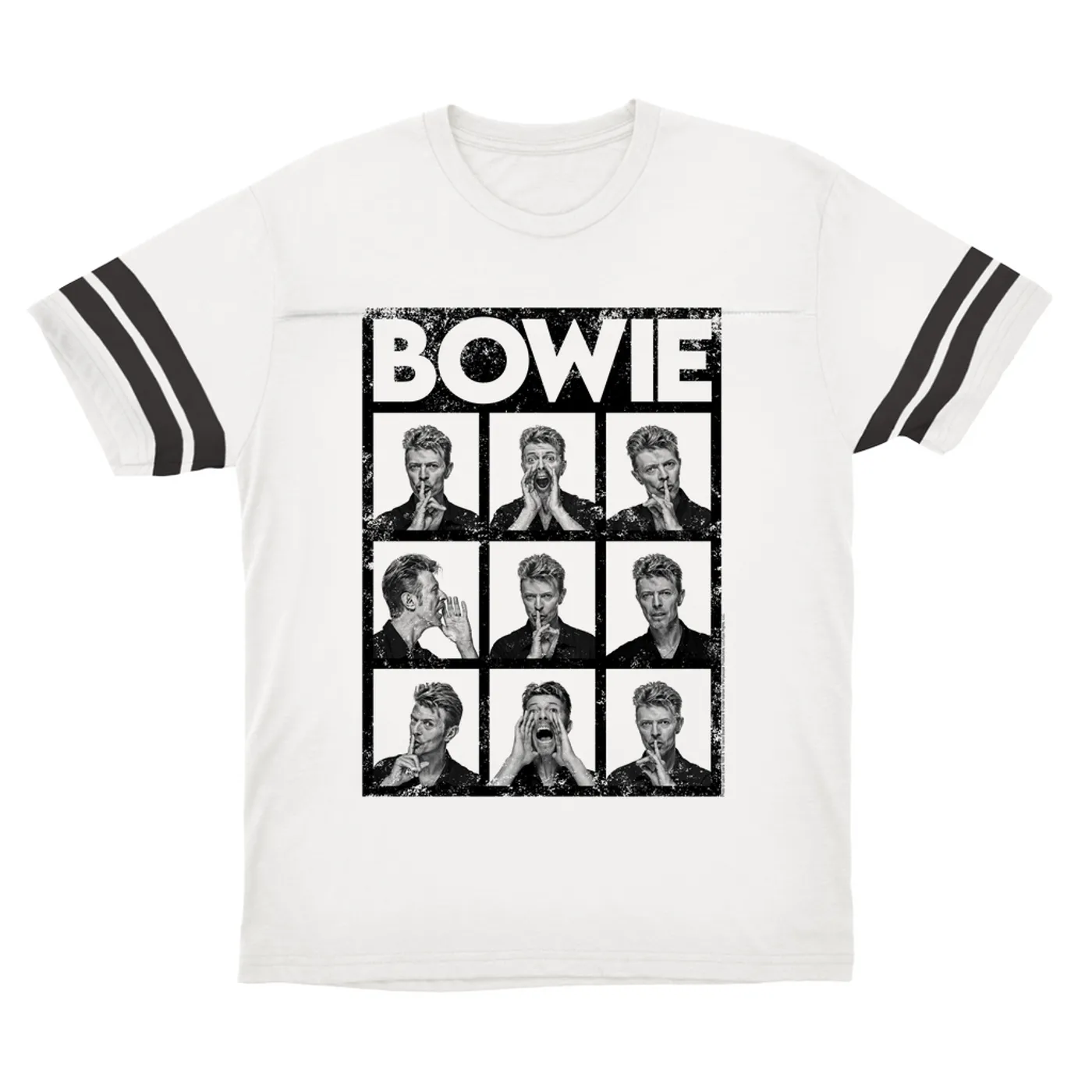 David Bowie T-Shirt | Black And White Photo Shoot Collage Design Distressed (Merchbar Exclusive) David Bowie Football Shirt