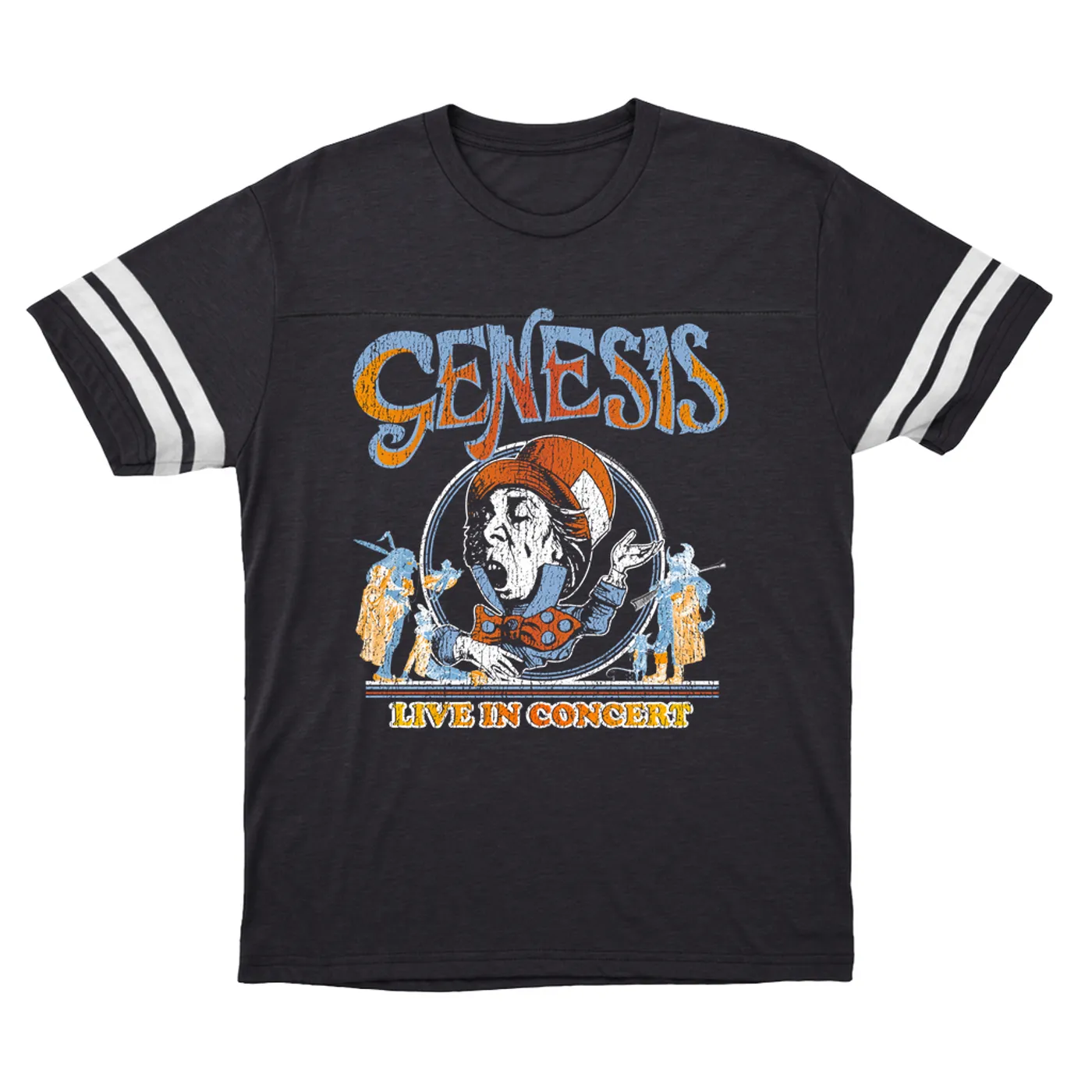 Genesis T-Shirt | Mad Hatter Concert Tour Distressed Genesis Football Shirt