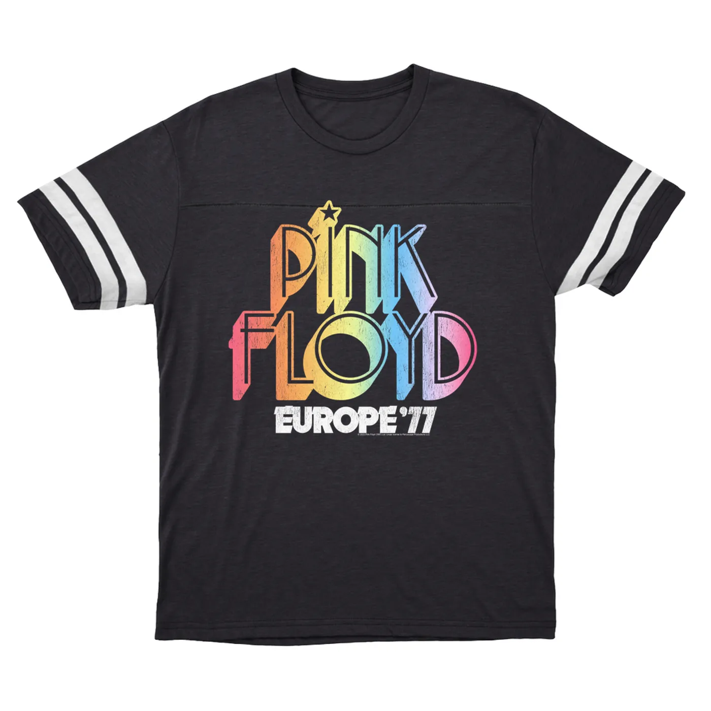 Pink Floyd T-Shirt | Europe '77 Rainbow Ombre Tour Distressed Pink Floyd Football Shirt