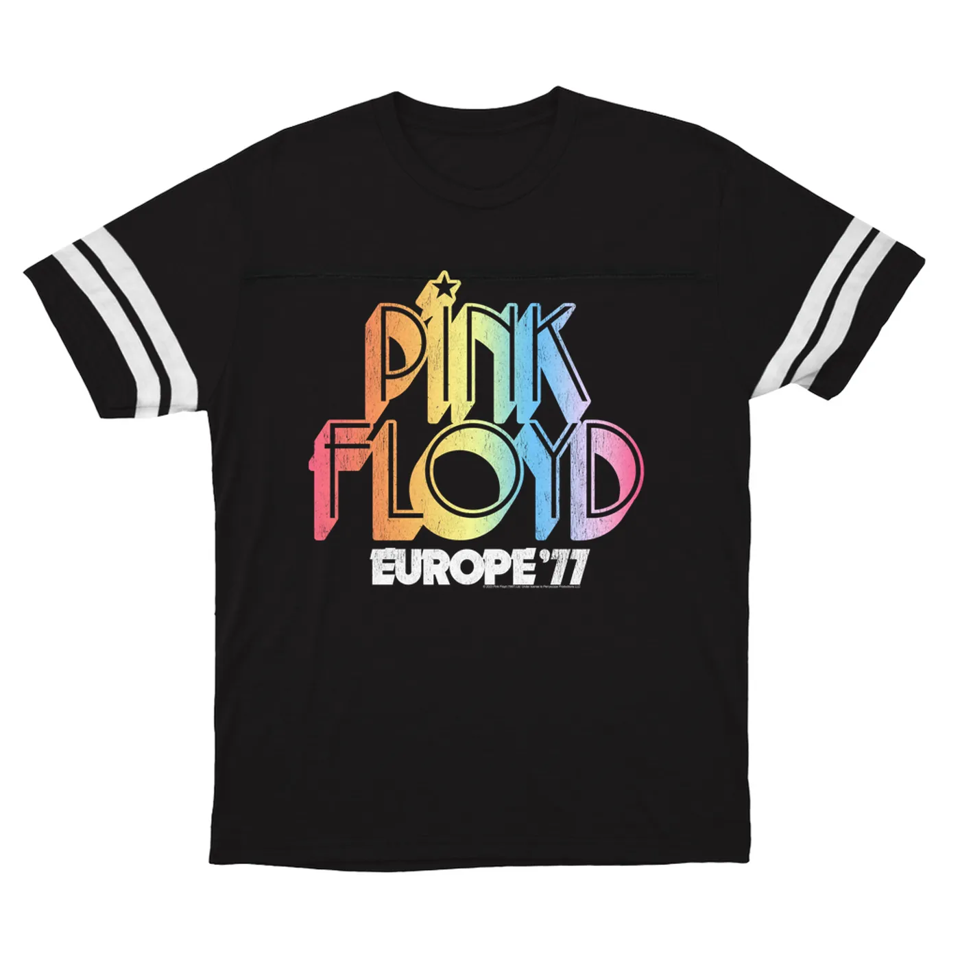 Pink Floyd T-Shirt | Europe '77 Rainbow Ombre Tour Distressed Pink Floyd Football Shirt