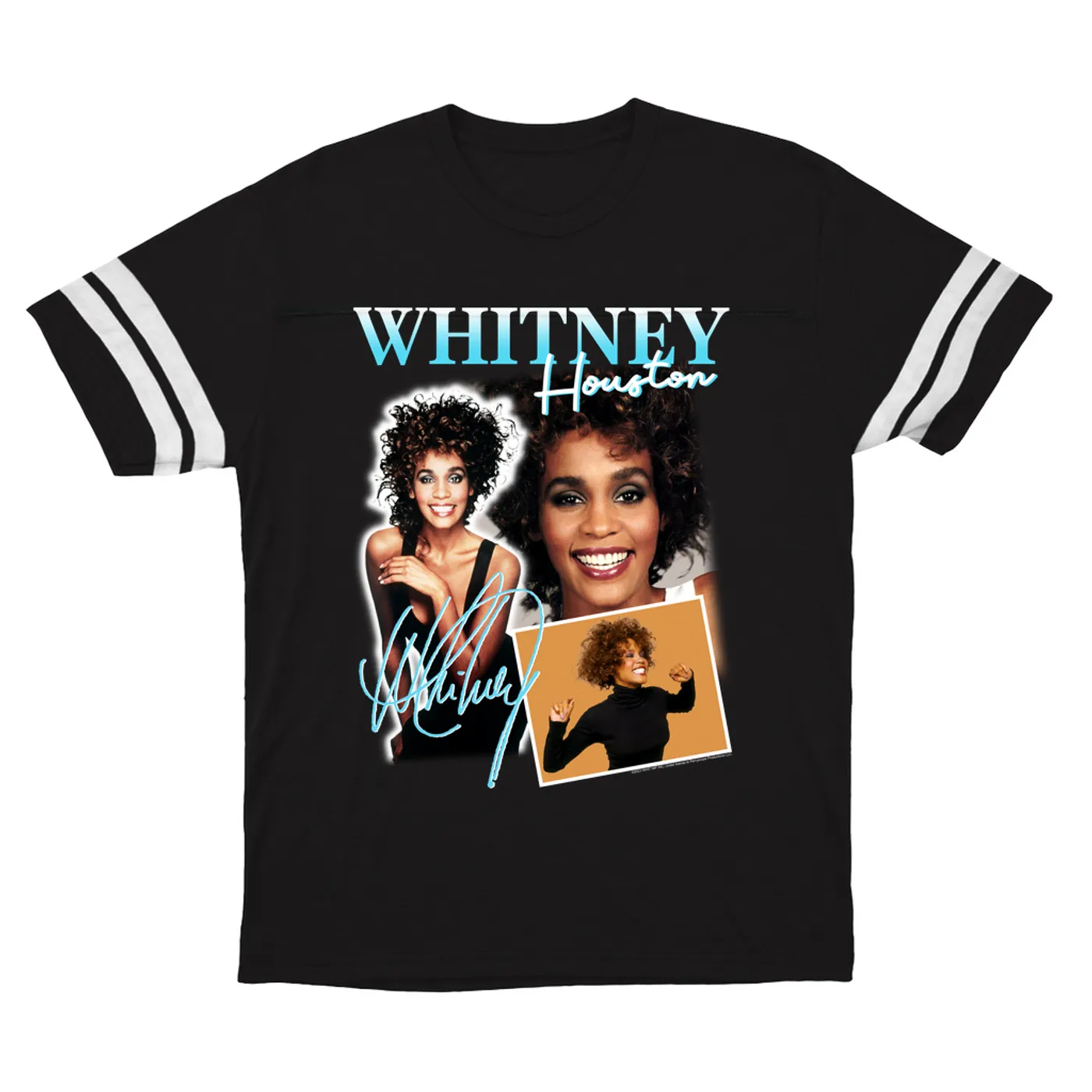 Whitney Houston T-Shirt | 1987 Turquoise Photo Collage Design Whitney Houston Football Shirt
