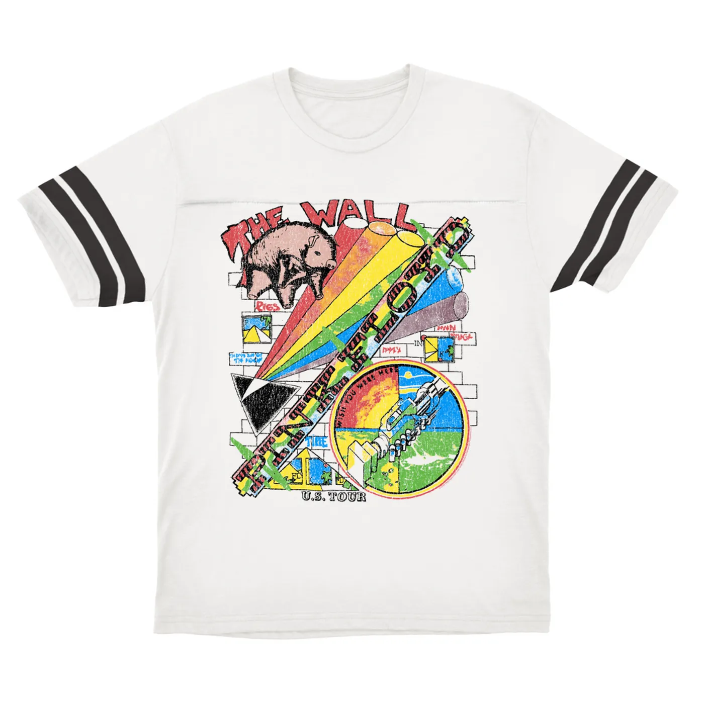 Pink Floyd T-Shirt | The Wall U.S. Tour Sketch Distressed Pink Floyd Football Shirt