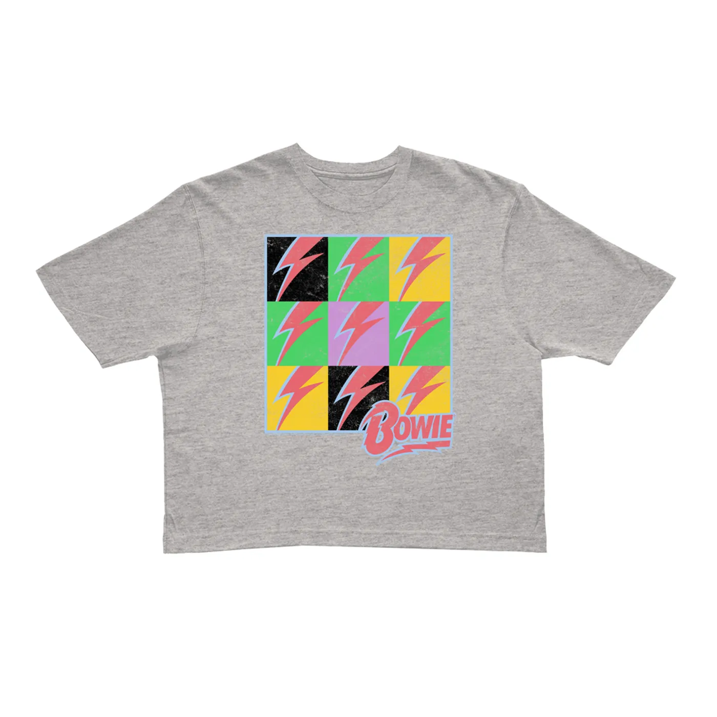 David Bowie Ladies' Crop Tee | Pop Art Bolt Design Distressed David Bowie Crop T-shirt