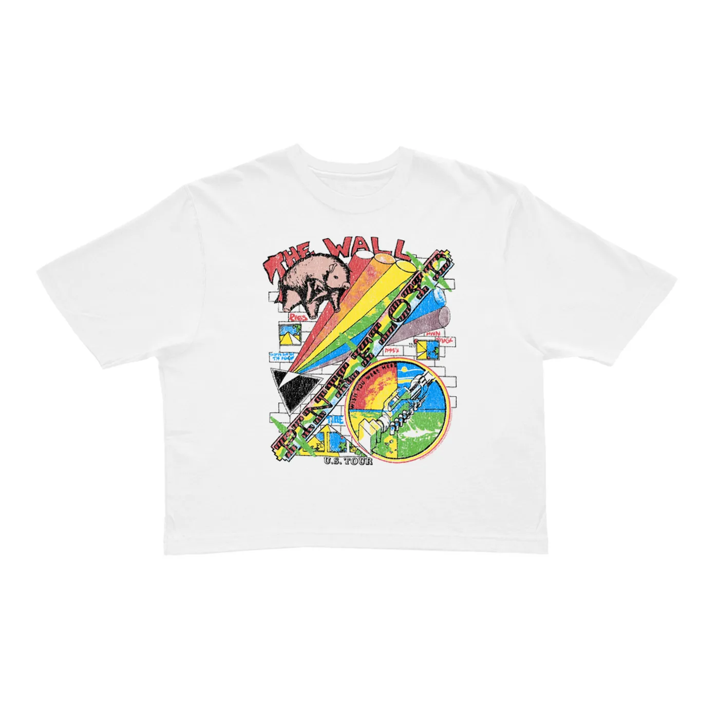Pink Floyd Ladies' Crop Tee | The Wall U.S. Tour Sketch Distressed Pink Floyd Crop T-shirt