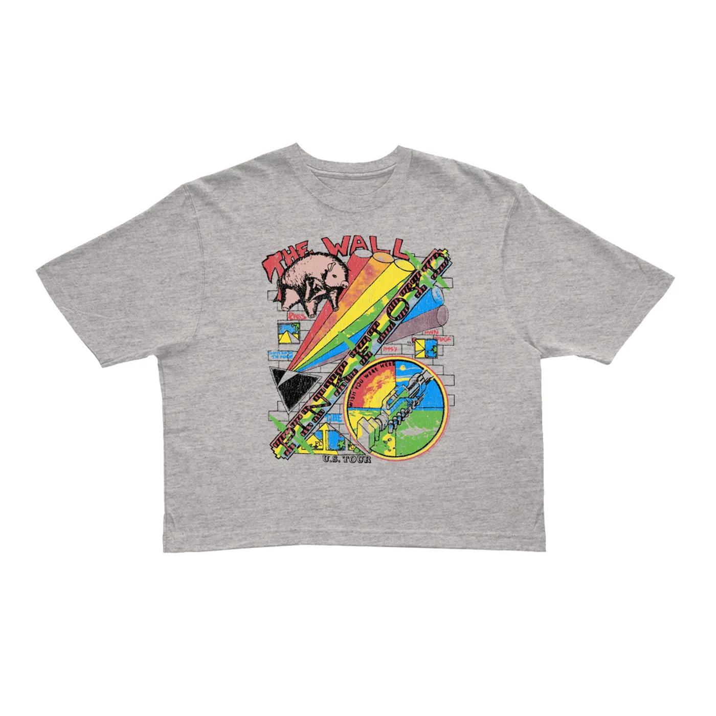 Pink Floyd Ladies' Crop Tee | The Wall U.S. Tour Sketch Distressed Pink Floyd Crop T-shirt