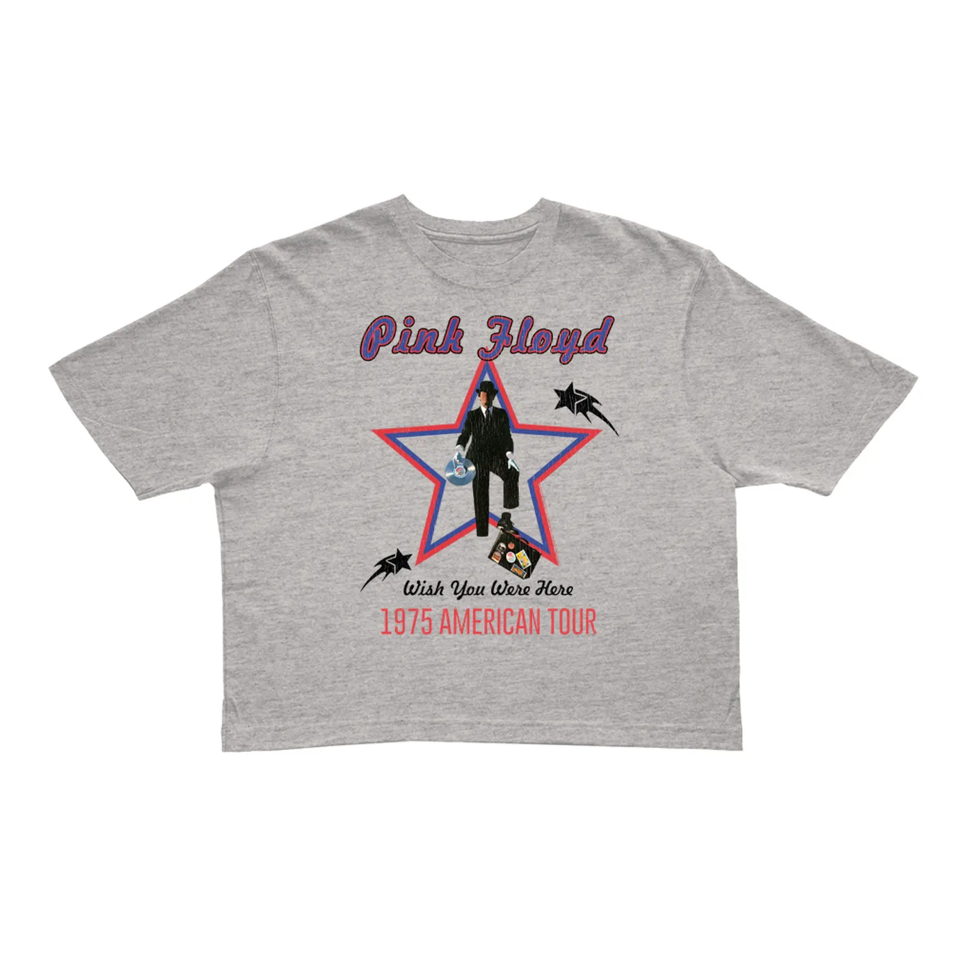 Pink Floyd Ladies' Crop Tee | Wish You Were Here 1975 American Tour Distressed Pink Floyd Crop T-shirt
