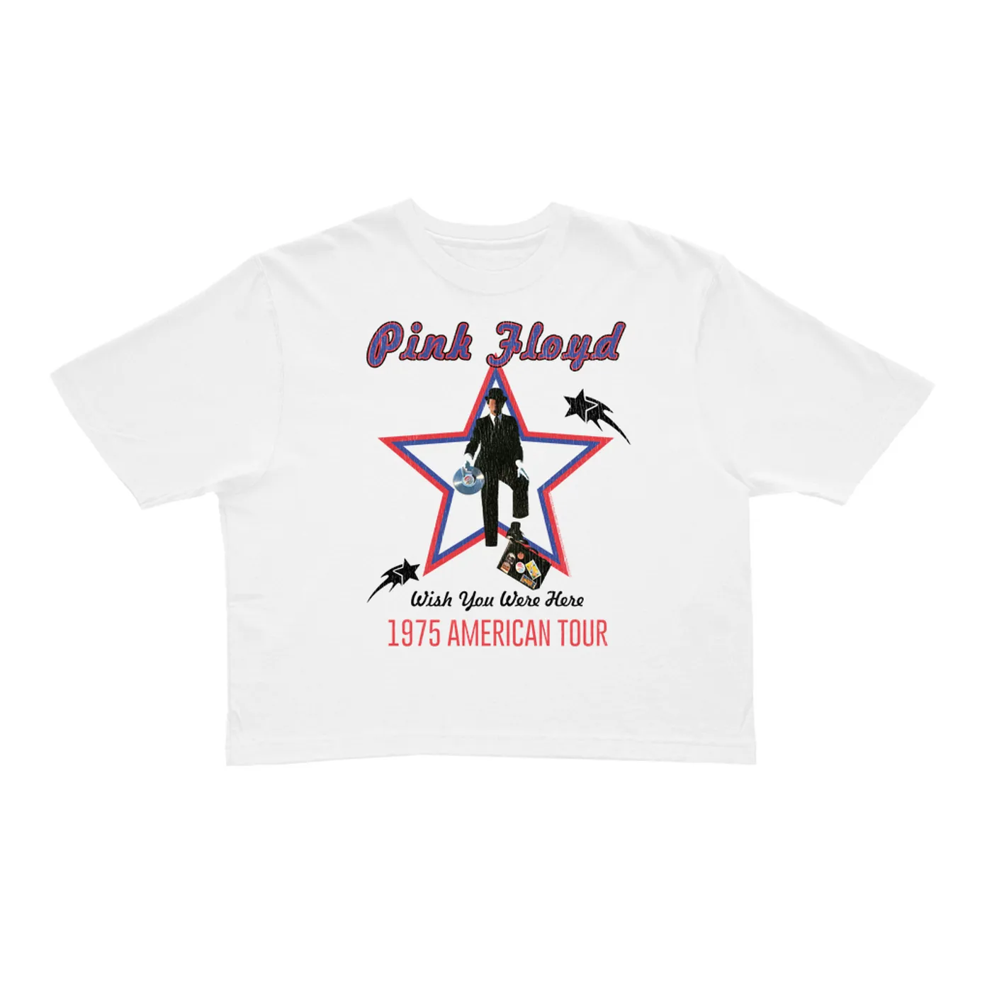 Pink Floyd Ladies' Crop Tee | Wish You Were Here 1975 American Tour Distressed Pink Floyd Crop T-shirt