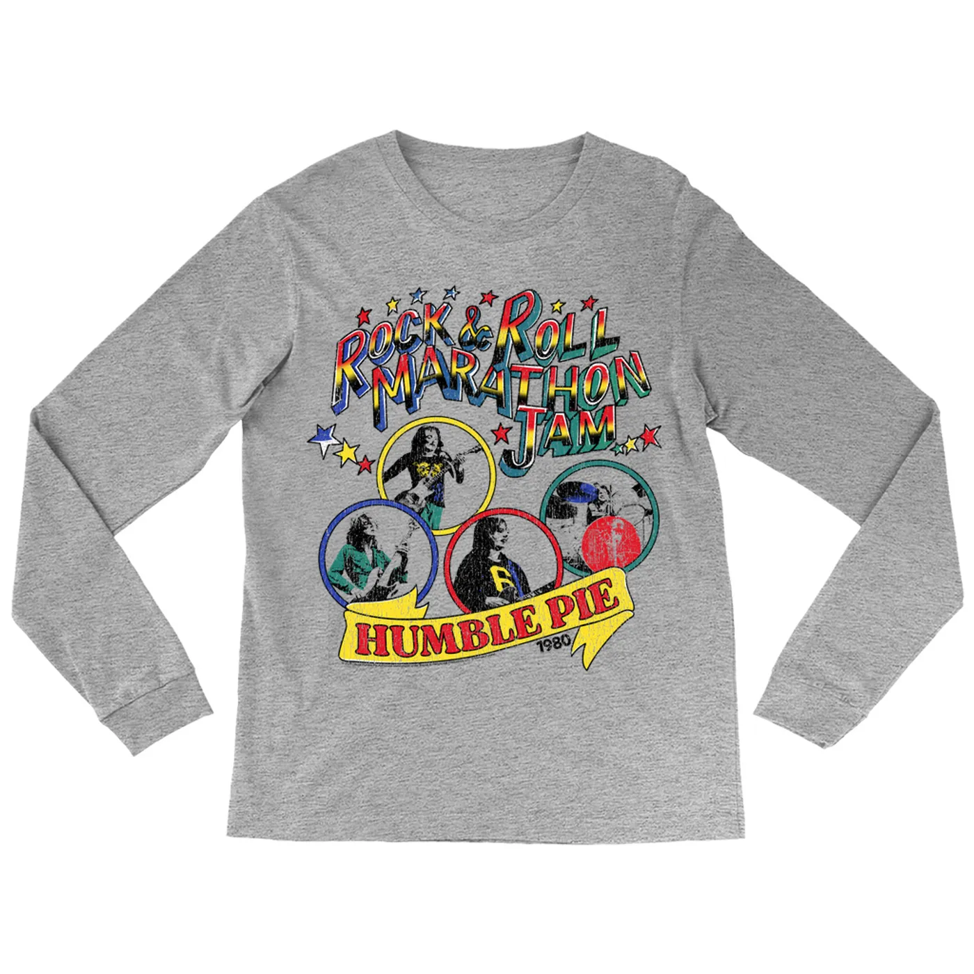 Humble Pie Long Sleeve Shirt | Rock N' Roll Marathon Jam 1980 Distressed (Merchbar Exclusive) Humble Pie Shirt