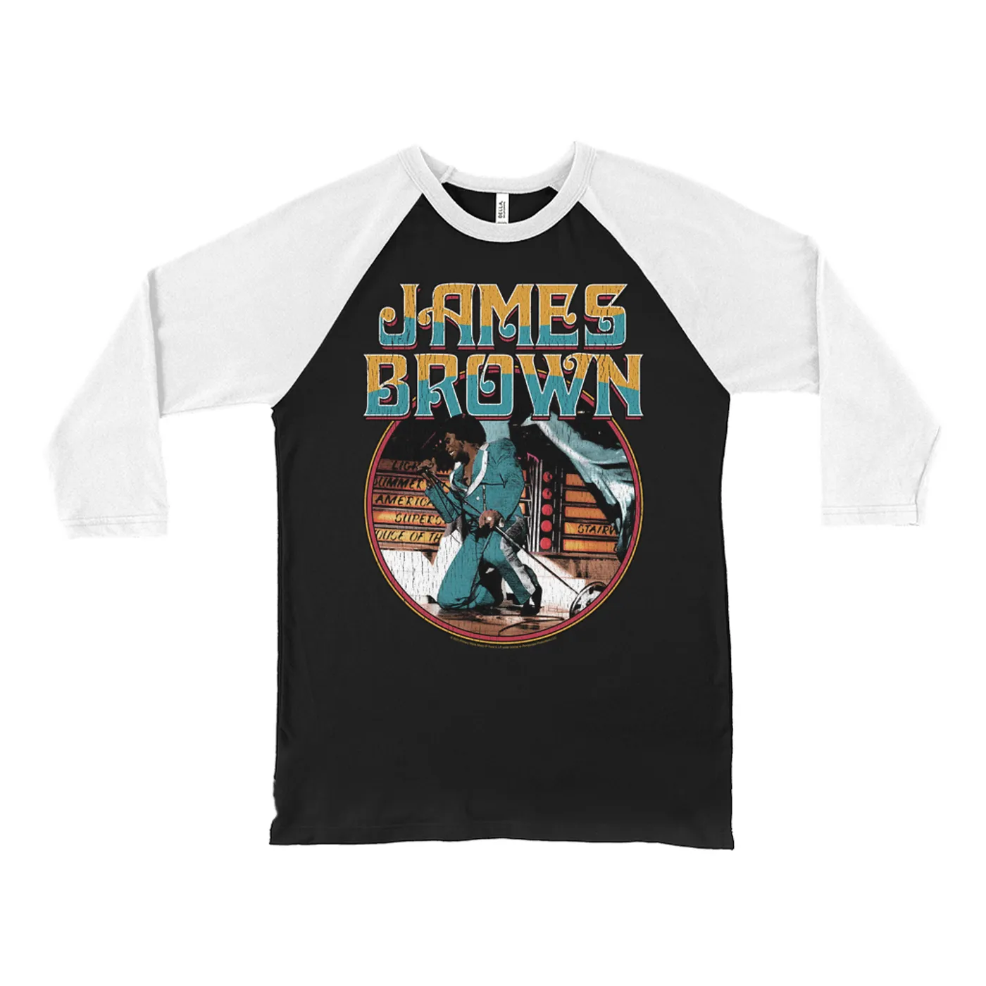 James Brown 3/4 Sleeve Baseball Tee | On Stage Performing Distressed James Brown Shirt