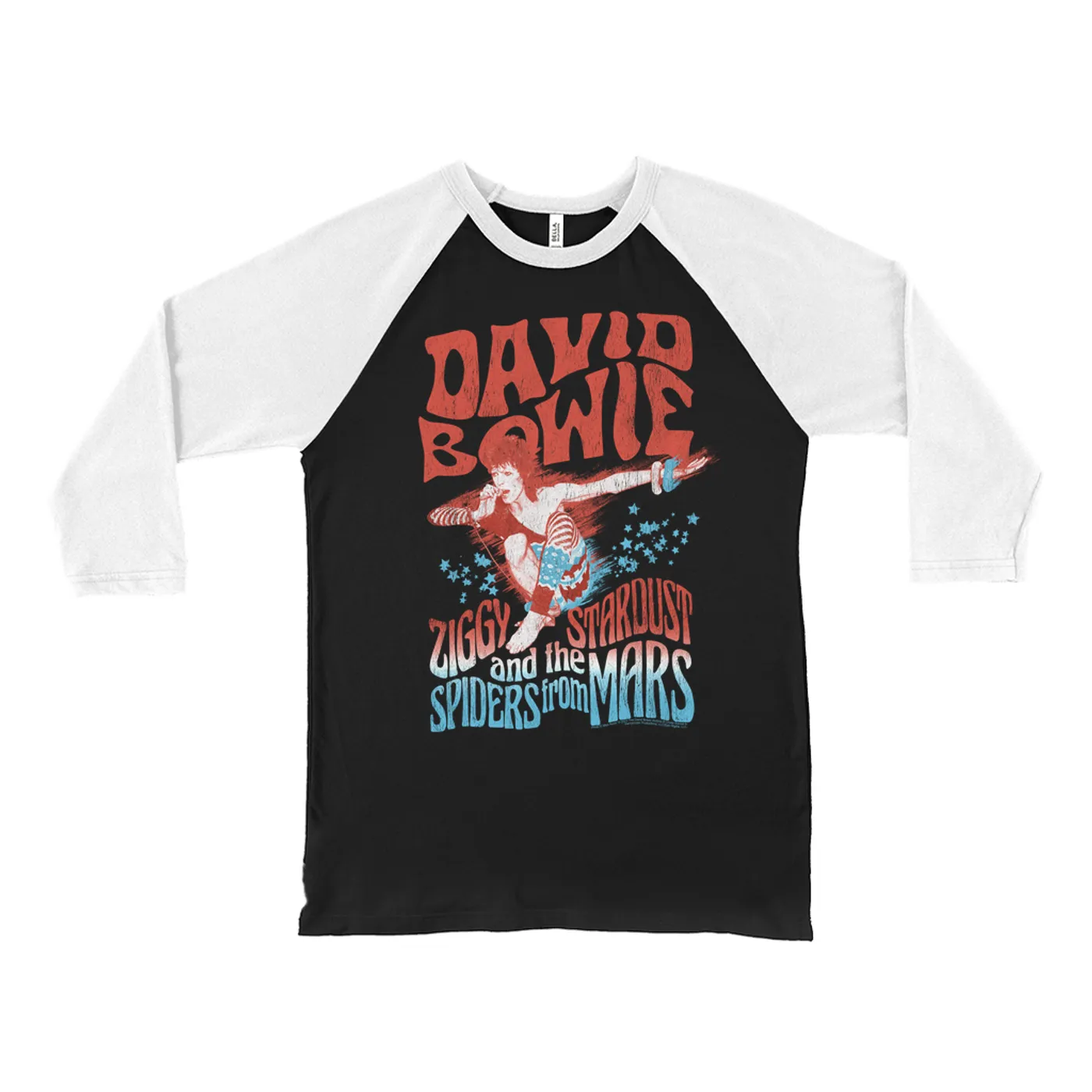 David Bowie 3/4 Sleeve Baseball Tee | Red, White, Blue Ziggy Stardust And The Spiders From Mars (Merchbar Exclusive) David Bowie Shirt
