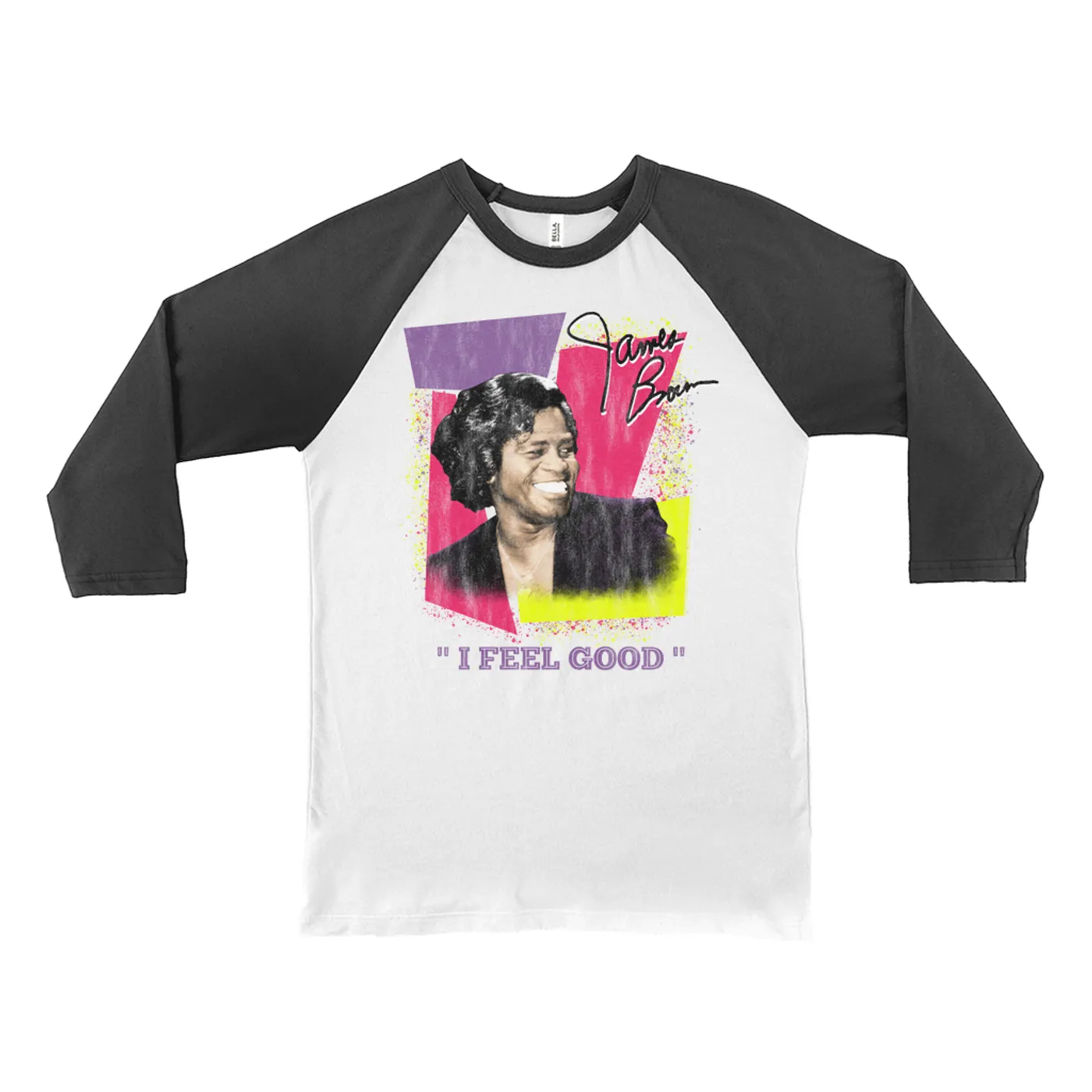 James Brown 3/4 Sleeve Baseball Tee | Neon I Feel Good James Brown Shirt