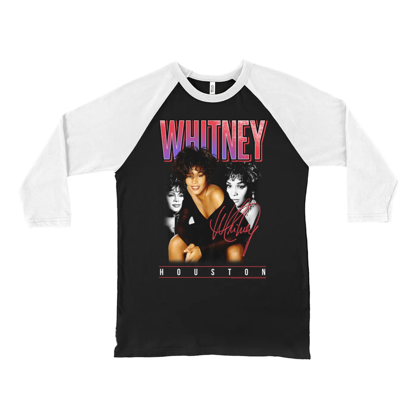 Whitney Houston 3/4 Sleeve Baseball Tee | Triple Red Purple Collage Whitney Houston Shirt