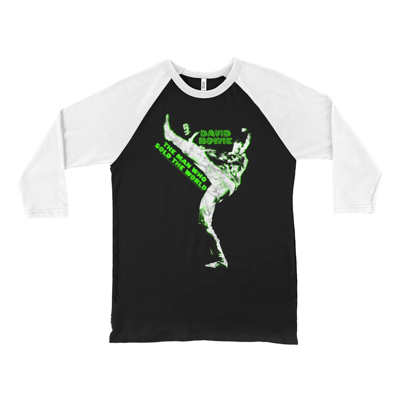 David Bowie 3/4 Sleeve Baseball Tee | Neon Green The Man Who Sold The World David Bowie Shirt