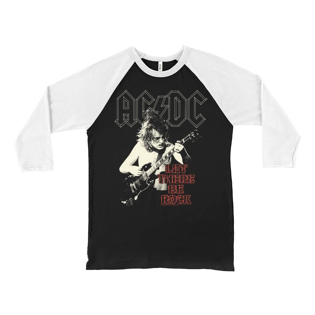 3/4 Sleeve Baseball Tee | Angus Young Let There Be Rock Distressed Shirt