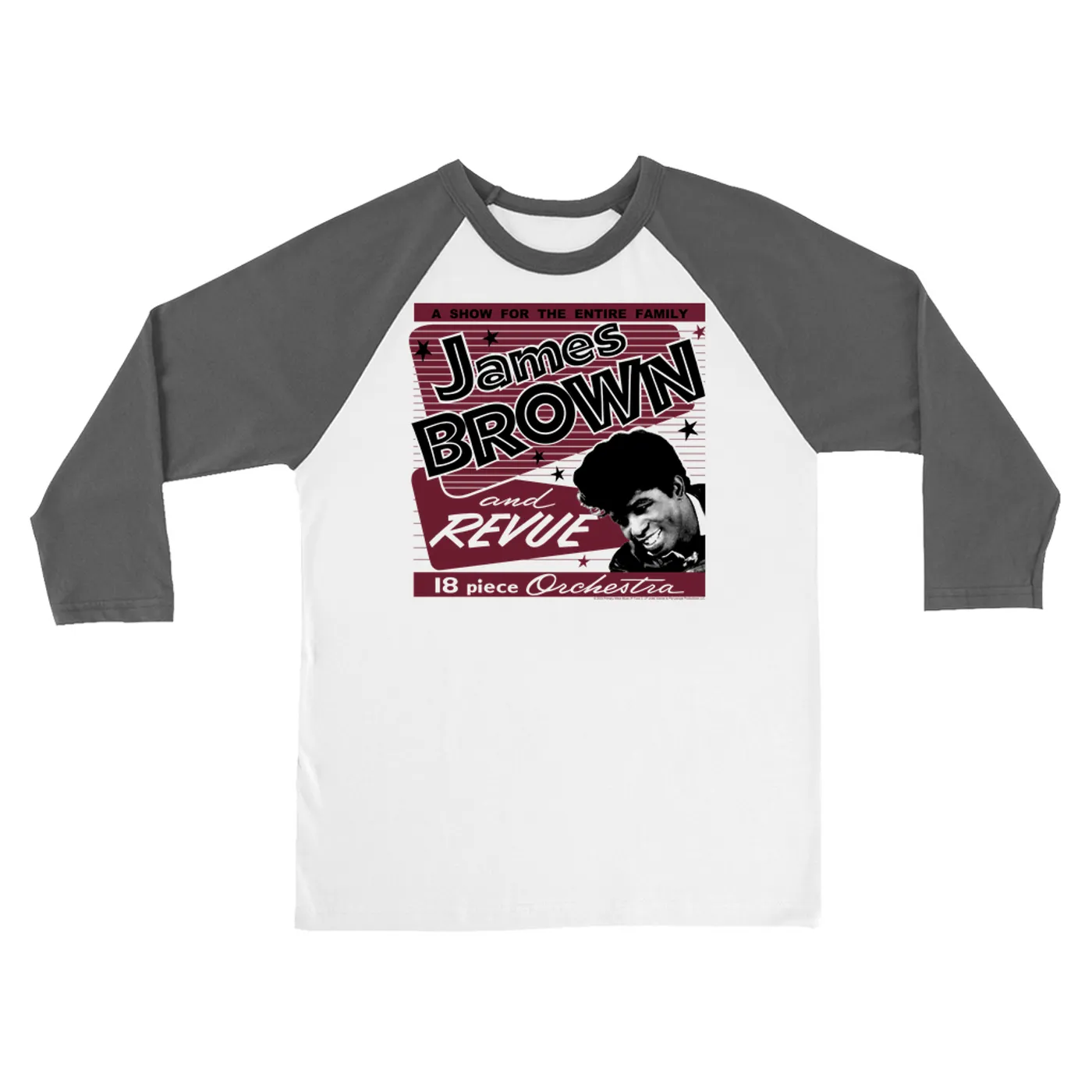 James Brown 3/4 Sleeve Baseball Tee | Retro Revue Concert Poster James Brown Shirt