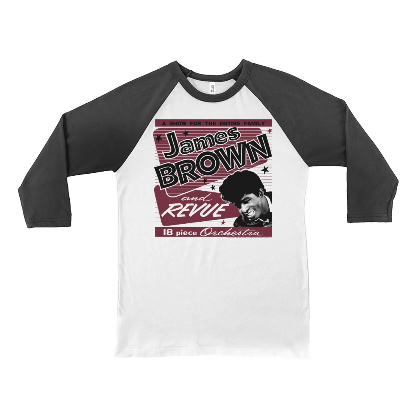James Brown 3/4 Sleeve Baseball Tee | Retro Revue Concert Poster James Brown Shirt