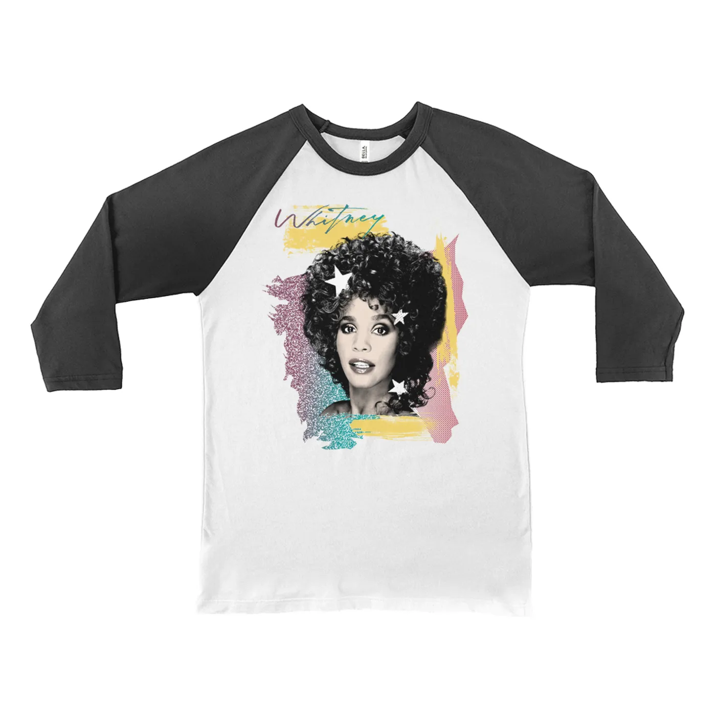 Whitney Houston 3/4 Sleeve Baseball Tee | 1987 Colorful Design (Merchbar Exclusive) Whitney Houston Shirt
