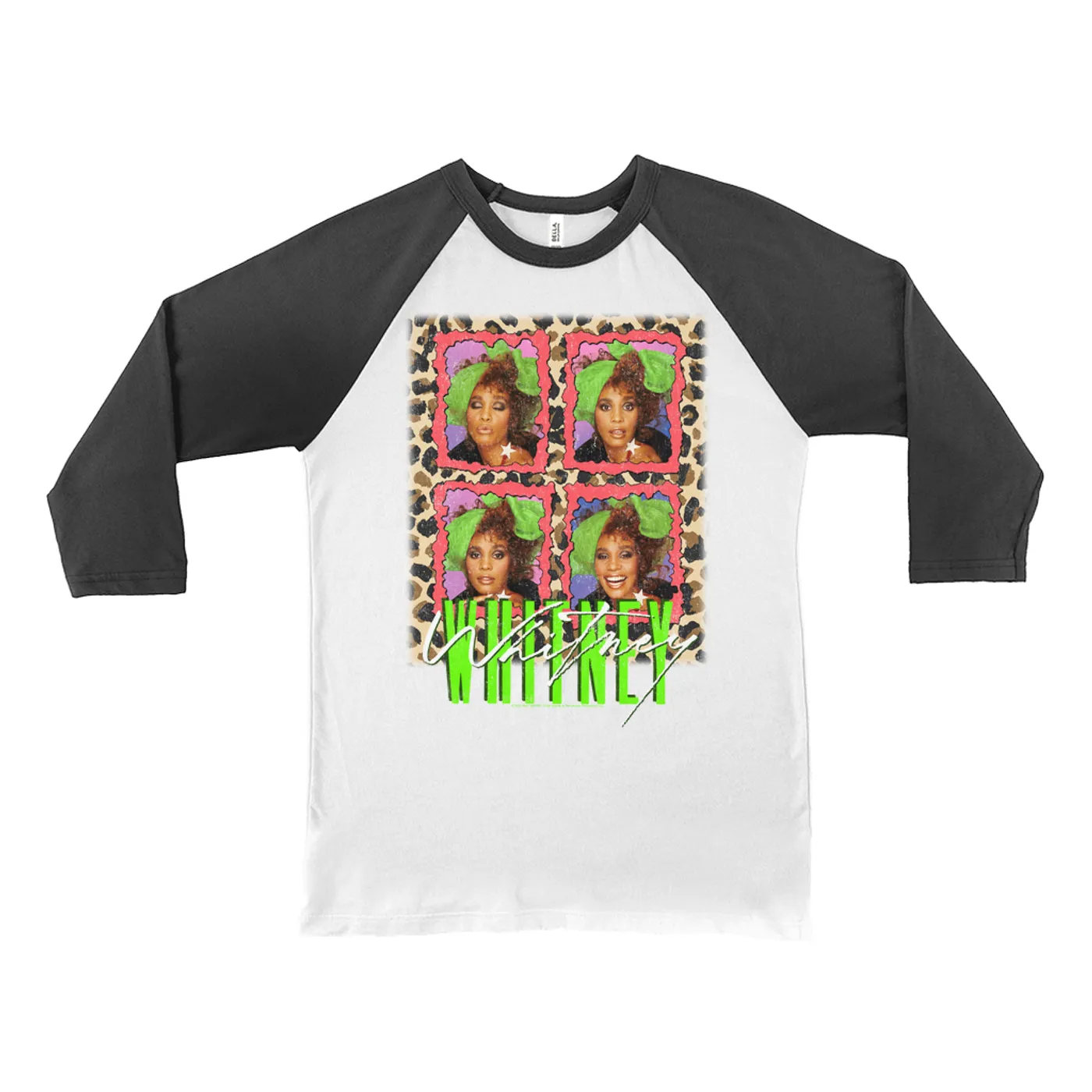 Whitney Houston 3/4 Sleeve Baseball Tee | Leopard Pop Art (Merchbar Exclusive) Whitney Houston Shirt