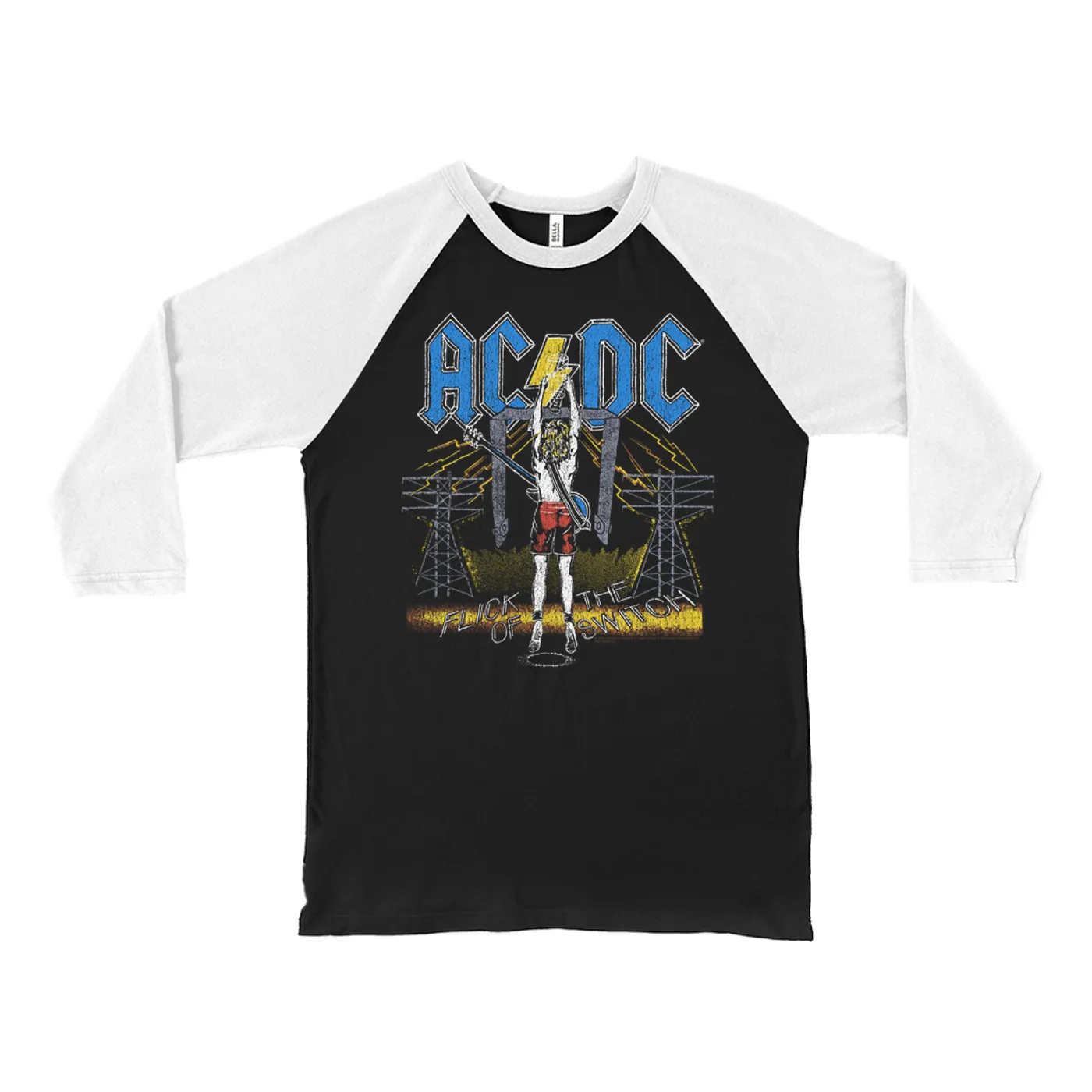 AC/DC 3/4 Sleeve Baseball Tee | Flick Of The Switch Electricity ACDC Shirt