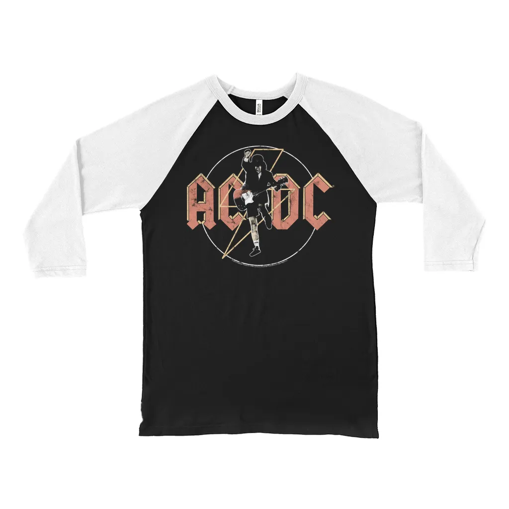 3/4 Sleeve Baseball Tee | Angus Young And Logo Distressed Shirt