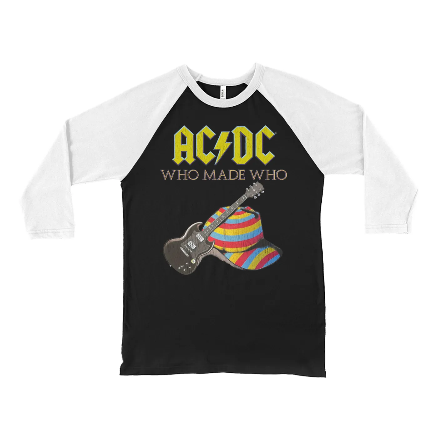 AC/DC 3/4 Sleeve Baseball Tee | Who Made Who Cap And Guitar ACDC Shirt