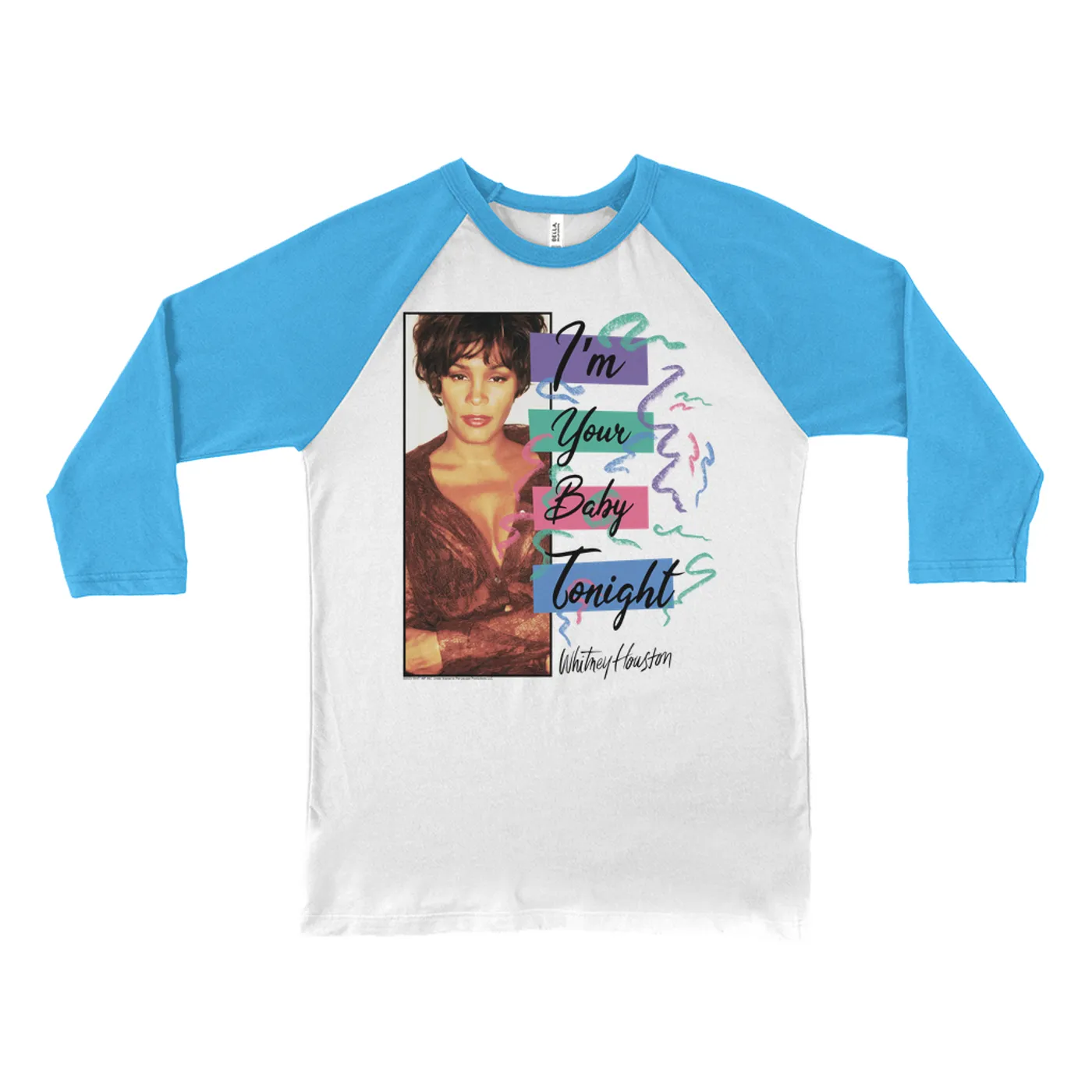 Whitney Houston 3/4 Sleeve Baseball Tee | I'm Your Baby Tonight Pastel Party (Merchbar Exclusive) Whitney Houston Shirt