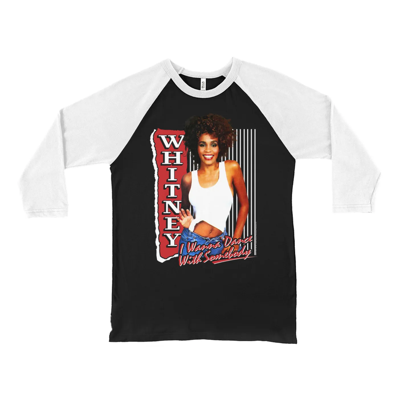 Whitney Houston 3/4 Sleeve Baseball Tee | I Wanna Dance With Somebody Red Design Whitney Houston Shirt