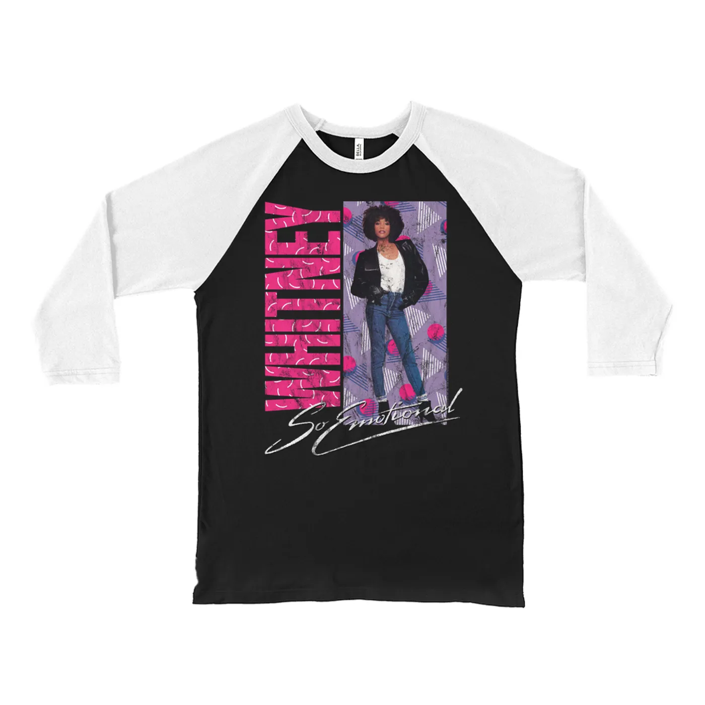 Whitney Houston 3/4 Sleeve Baseball Tee | So Emotional Pattern Design (Merchbar Exclusive) Whitney Houston Shirt