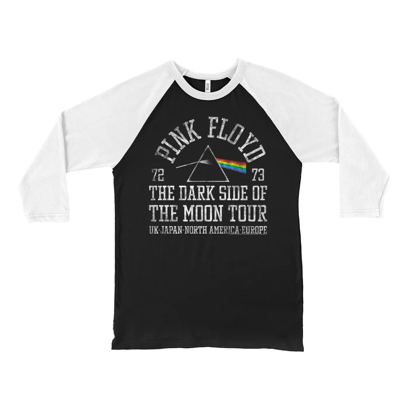 Pink Floyd 3/4 Sleeve Baseball Tee | Dark Side Of The Moon World Tour 72-73 Distressed Pink Floyd Shirt