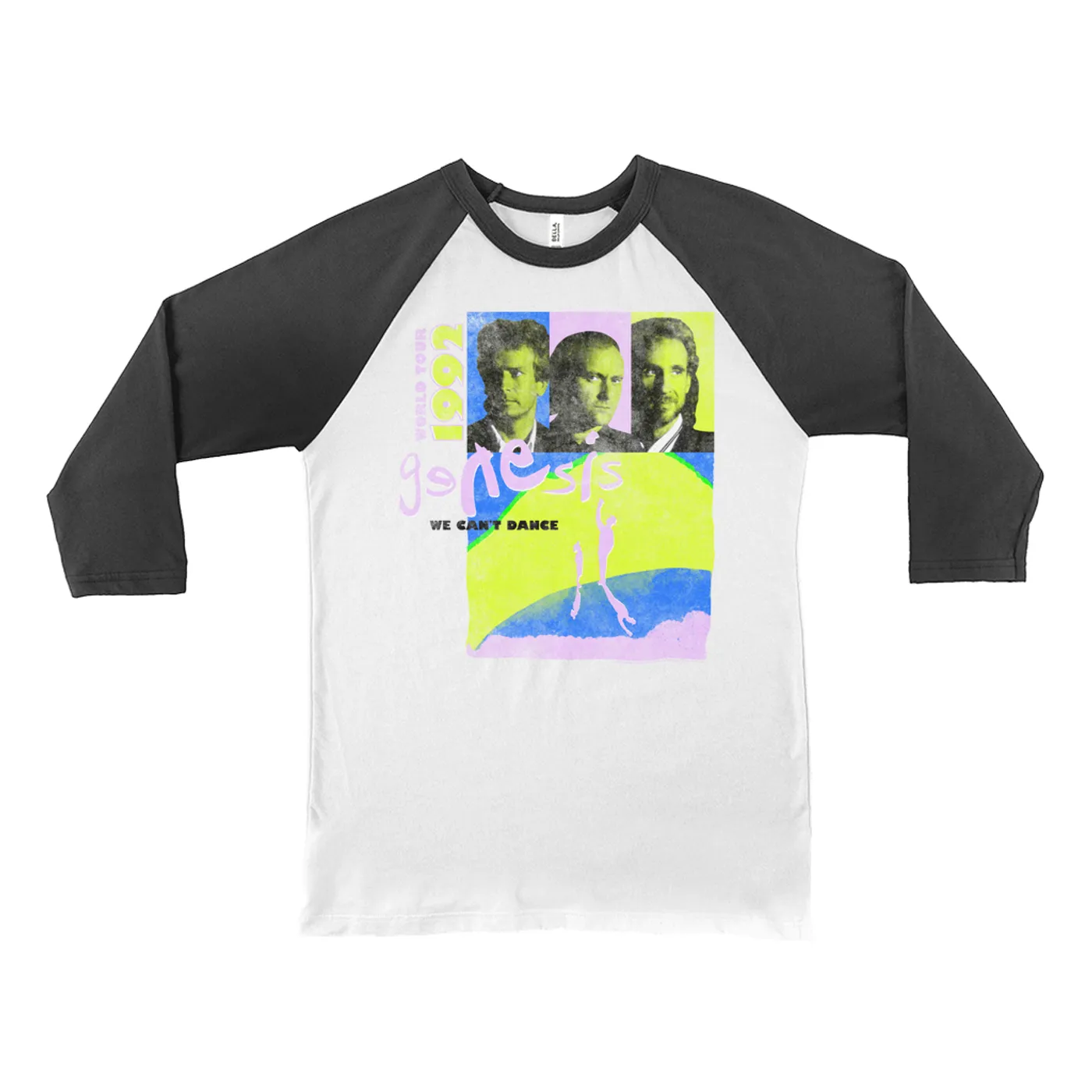 Genesis 3/4 Sleeve Baseball Tee | Neon We Can't Dance World Tour 1992 Genesis Shirt