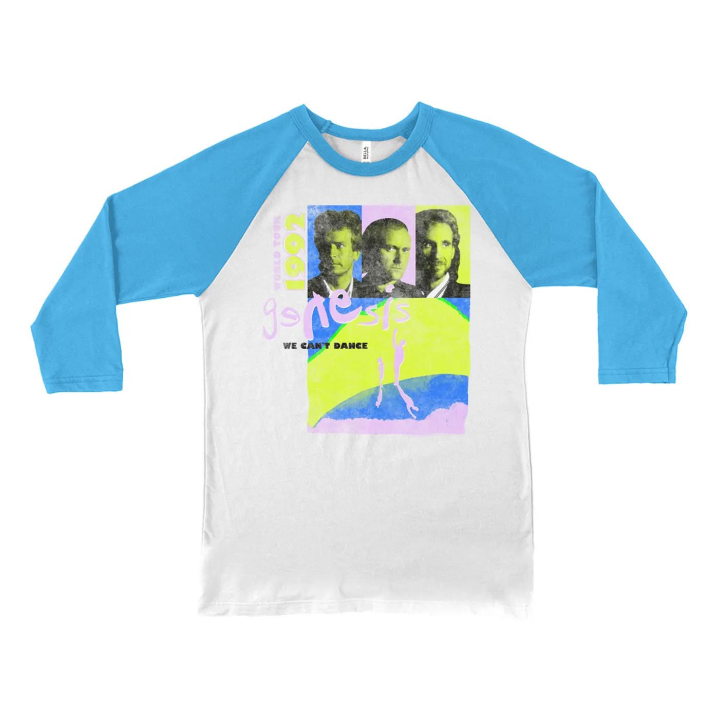 Genesis 3/4 Sleeve Baseball Tee | Neon We Can't Dance World Tour 1992 Genesis Shirt