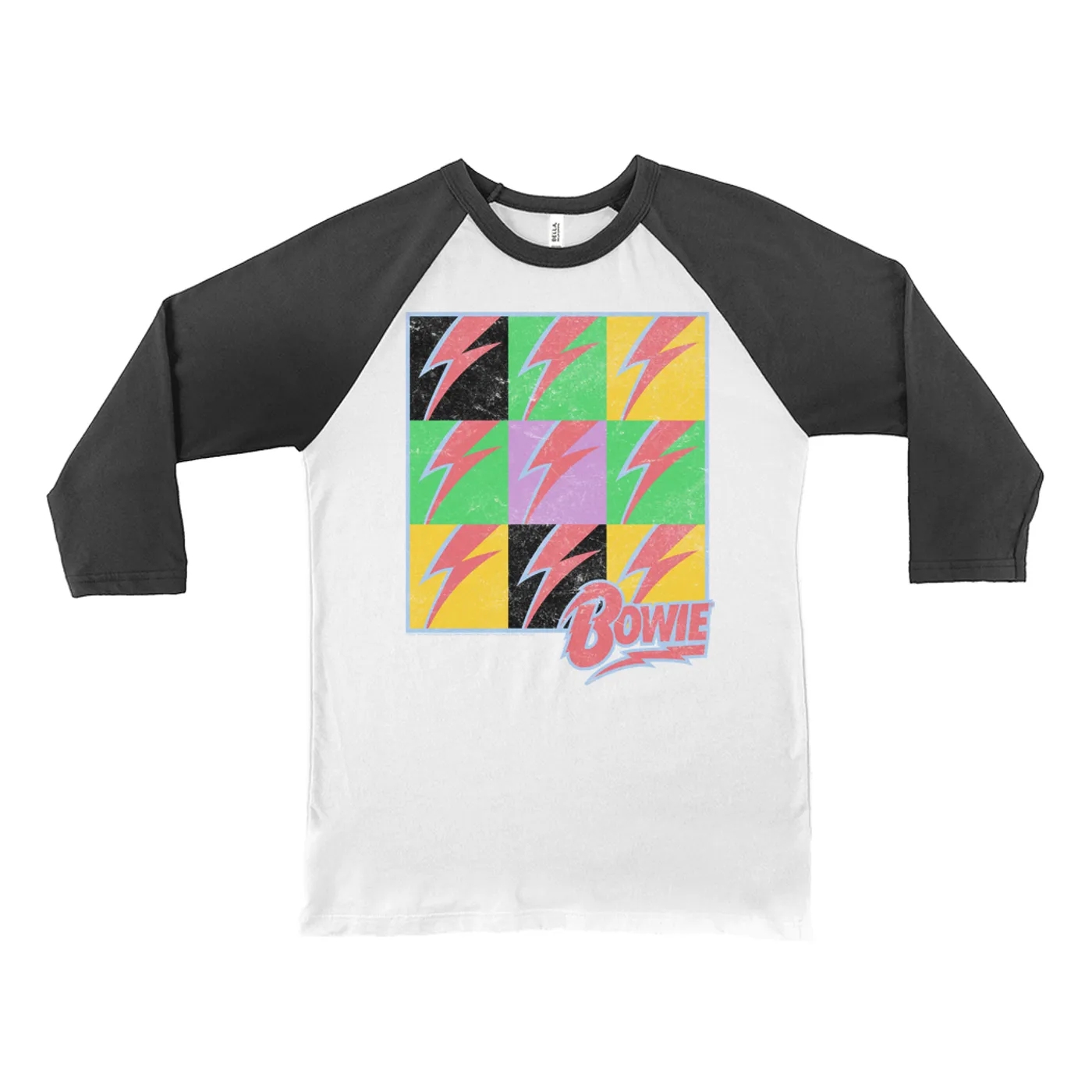 David Bowie 3/4 Sleeve Baseball Tee | Pop Art Bolt Design Distressed David Bowie Shirt