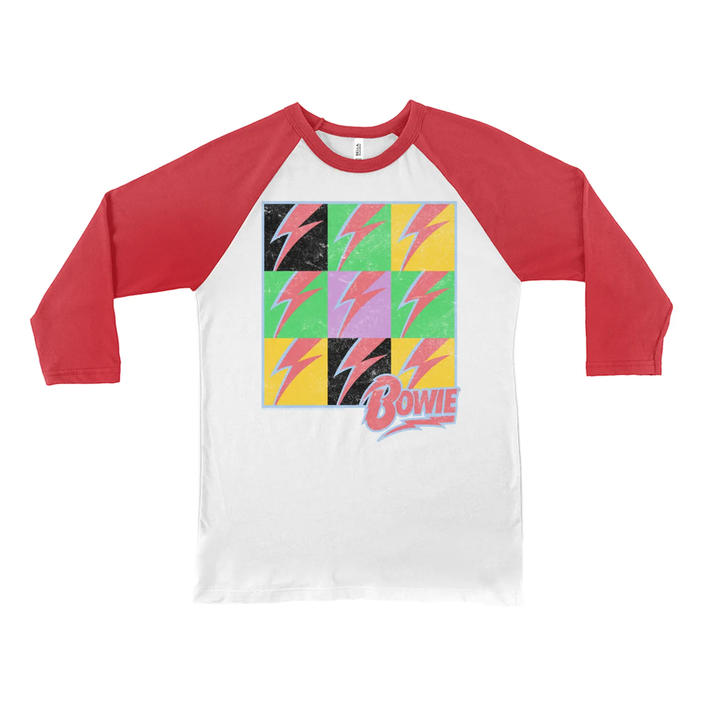 David Bowie 3/4 Sleeve Baseball Tee | Pop Art Bolt Design Distressed David Bowie Shirt