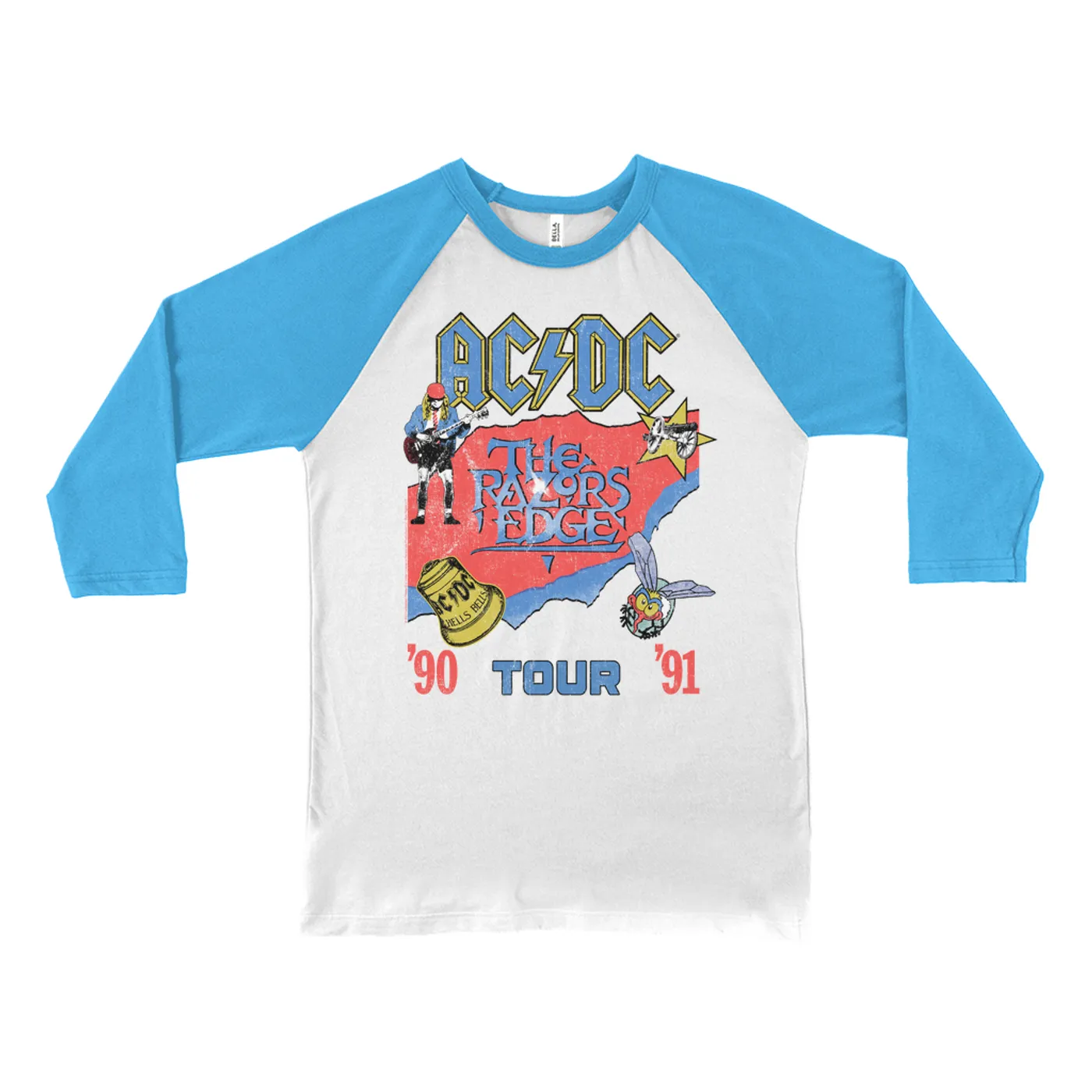 AC/DC 3/4 Sleeve Baseball Tee | The Razors Edge Tour 90-91 ACDC Shirt